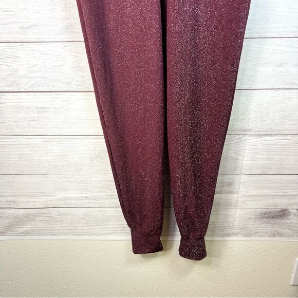Savage X Fenty Sleep & Shine Hooded Jumpsuit Red Cocoa Size S Burgundy Glitter - Picture 8 of 15